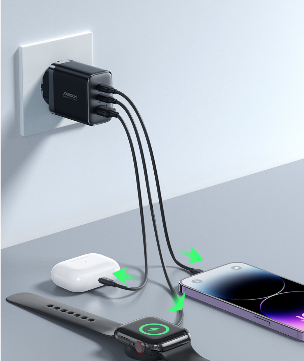 Joyroom Schnellladegerät 2x USB-C / 1x USB-A / 32W