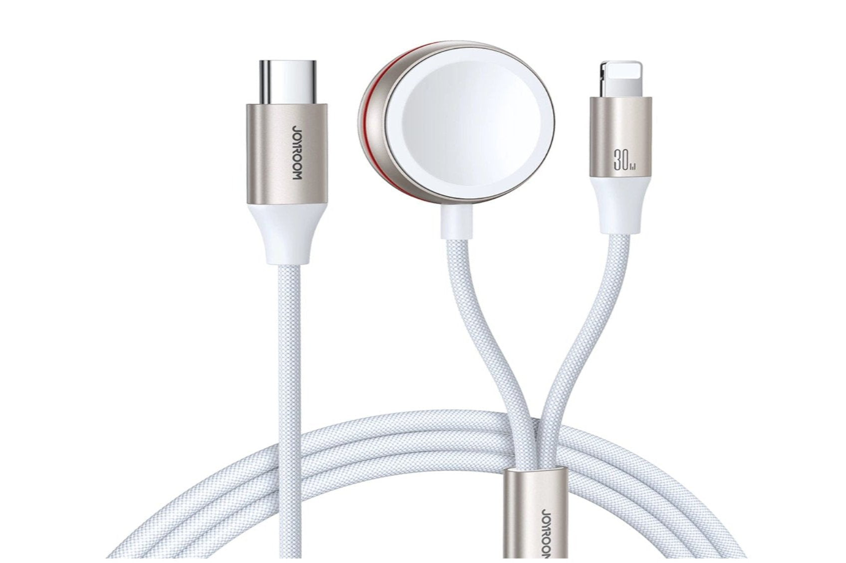 Joyroom 2-in-1- Lightning -Kabel und induktives Ladegerät für Apple Watch 1,5 m weiß/gold