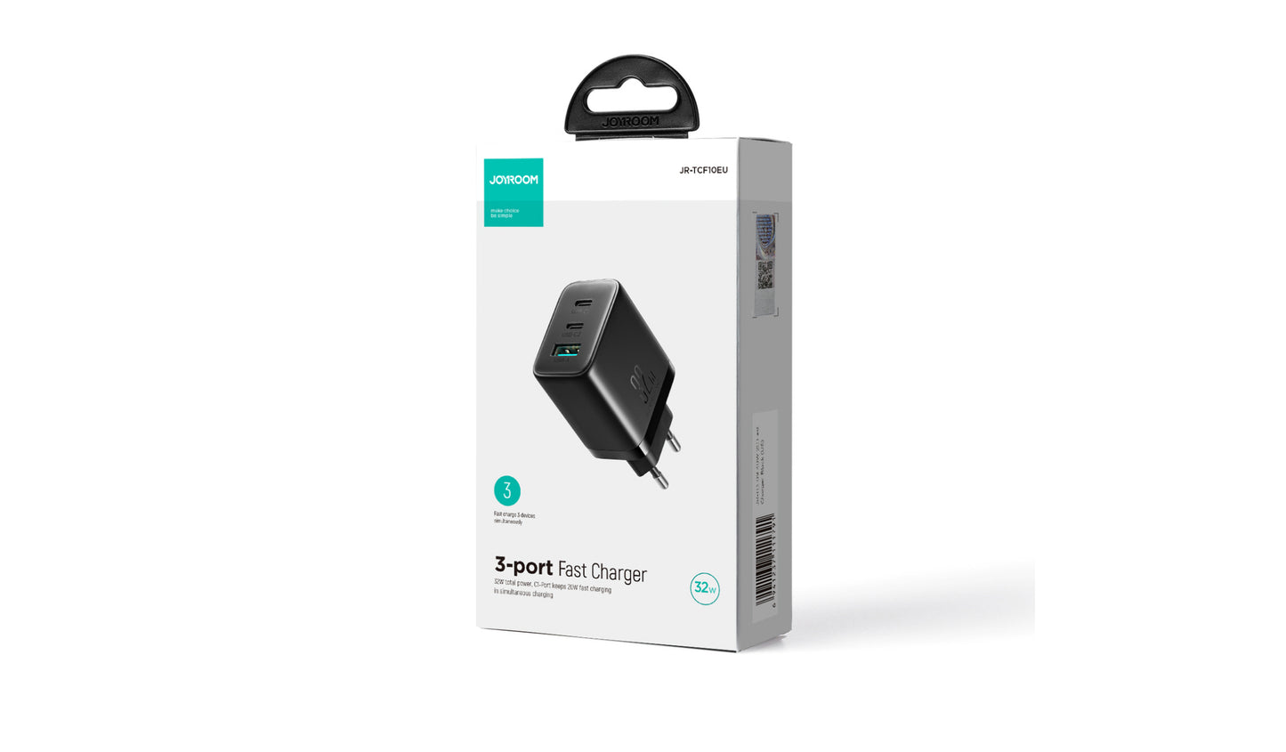 Joyroom Schnellladegerät 2x USB-C / 1x USB-A / 32W