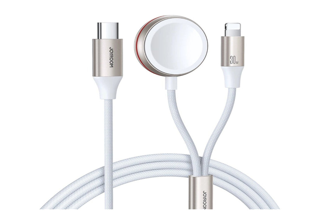 Joyroom 2-in-1- Lightning -Kabel und induktives Ladegerät für Apple Watch 1,5 m weiß/gold