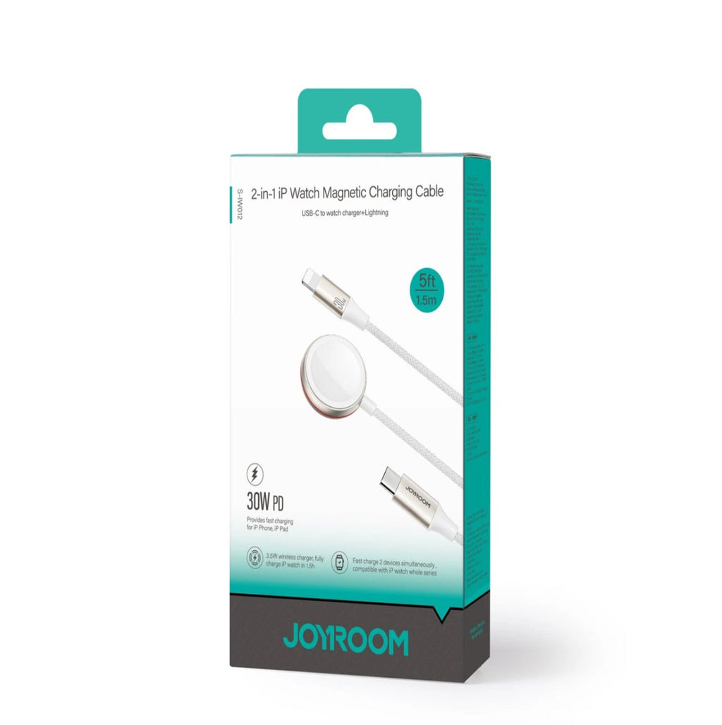 Joyroom 2-in-1- Lightning -Kabel und induktives Ladegerät für Apple Watch 1,5 m weiß/gold