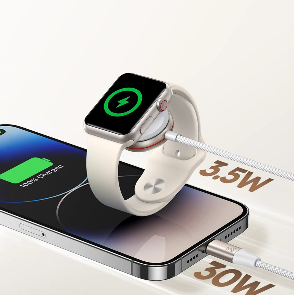 Joyroom 2-in-1- Lightning -Kabel und induktives Ladegerät für Apple Watch 1,5 m weiß/gold