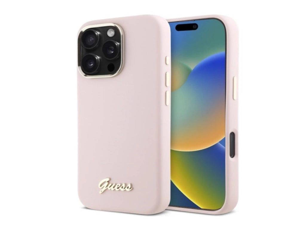 Guess Handyhülle Silikon Script Metal Logo Kollektion- iPhone 16 Pro