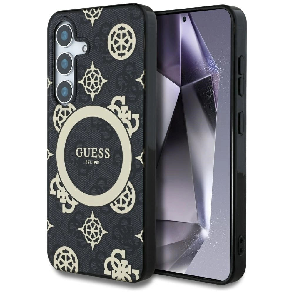 Guess Handyhülle 4G Background Gold Galvanisiertes Pfingstrosenmuster MagSafe Kollektion- Samsung Galaxy S25