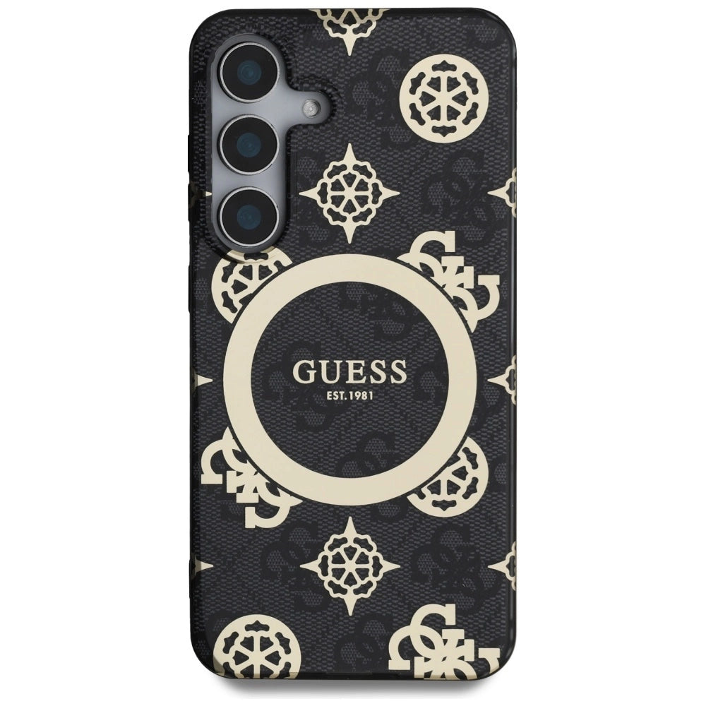 Guess Handyhülle 4G Background Gold Galvanisiertes Pfingstrosenmuster MagSafe Kollektion- Samsung Galaxy S25