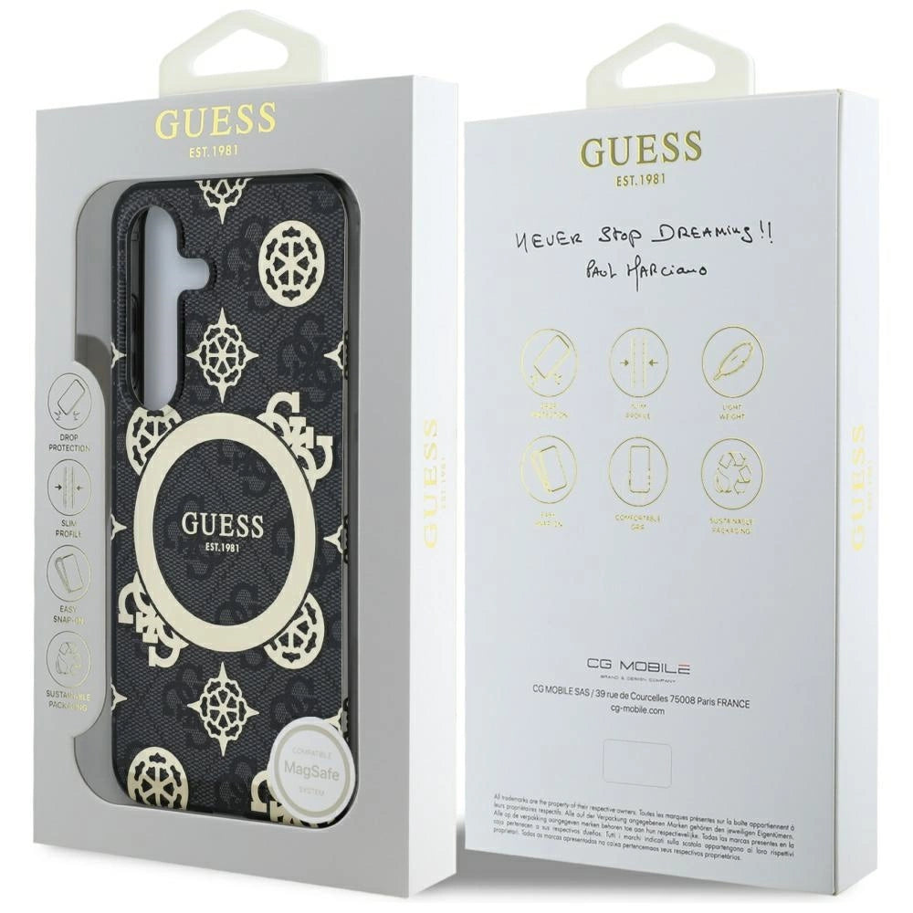 Guess Handyhülle 4G Background Gold Galvanisiertes Pfingstrosenmuster MagSafe Kollektion- Samsung Galaxy S25