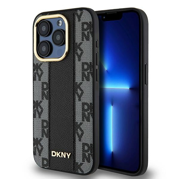 DKNY Handyhülle Leder-MagSafe mit kariertem Monomuster - iPhone 15 Pro Max