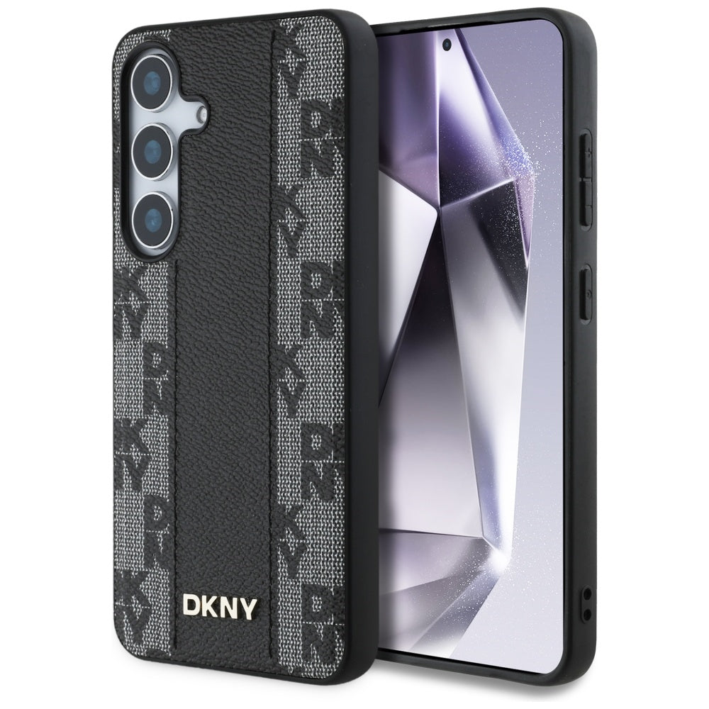 DKNY Handyhülle Leder-MagSafe mit kariertem Monomuster - Samsung Galaxy S25